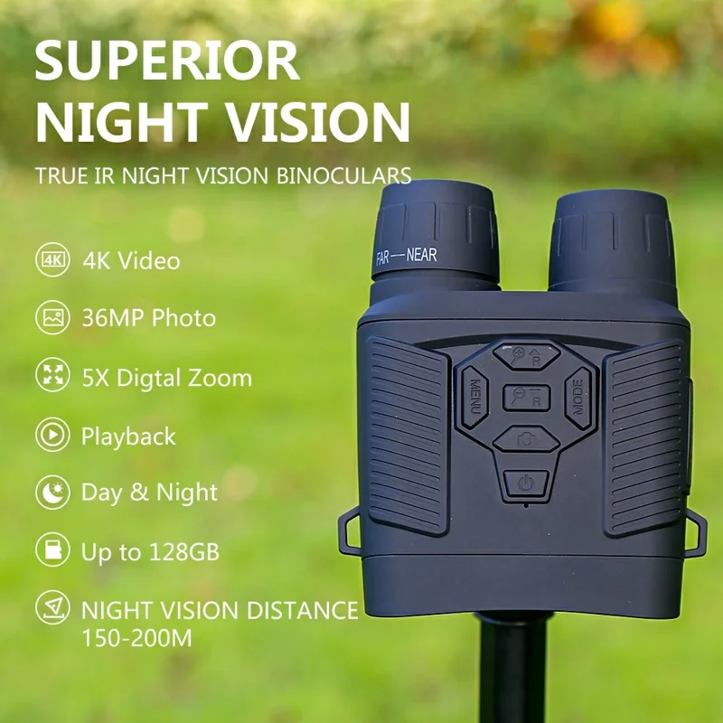 Y6 Night Vision Binoculars 36MP Digital 5X Zoom 4K 3 Inch LED Screen Telescope No Memory Card - Black