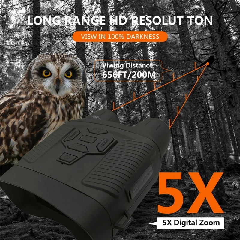 Y6 Night Vision Binoculars 36MP Digital 5X Zoom 4K 3 Inch LED Screen Telescope No Memory Card - Black