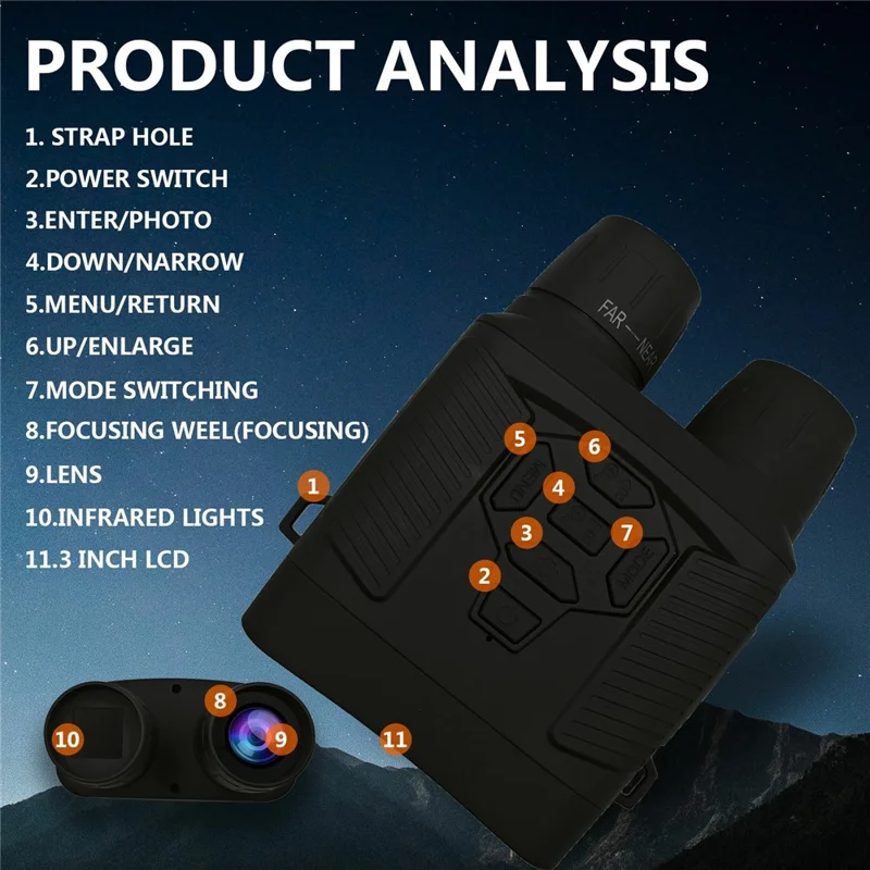 Y6 Night Vision Binoculars 36MP Digital 5X Zoom 4K 3 Inch LED Screen Telescope No Memory Card - Black