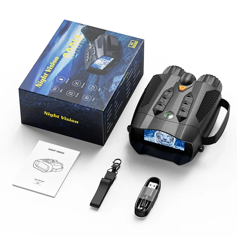 326 4K Night Vision Binoculars with 3 inch IPS Screen 800m Night Vision Goggles for Hunting Wildlife - Black
