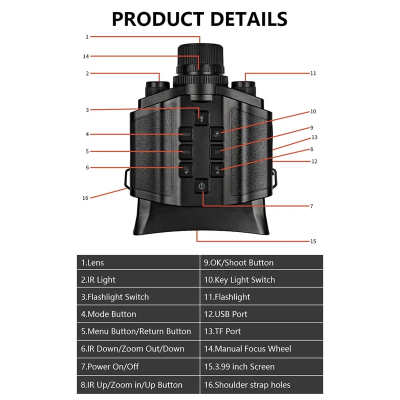 Z9 Night Vision Telescope 5K 9 Level Infrared Night Vision with 10X Zoom 60MP Camera for Hunting - Black