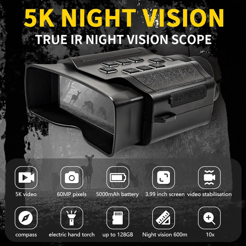 Z9 Night Vision Telescope 5K 9 Level Infrared Night Vision with 10X Zoom 60MP Camera for Hunting - Black