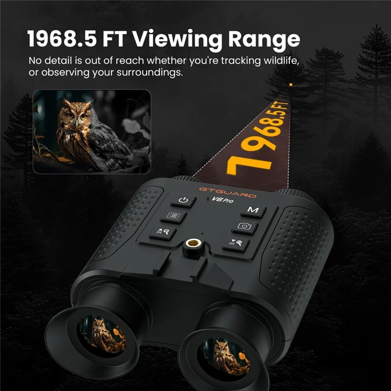 GTGUARD V6 Pro 4K Night Vision Binoculars with Precision Ranging Function Dual Mode 8X Digital Zoom 300m Range 1080P Recording Digital Telescope for Hunting - Black