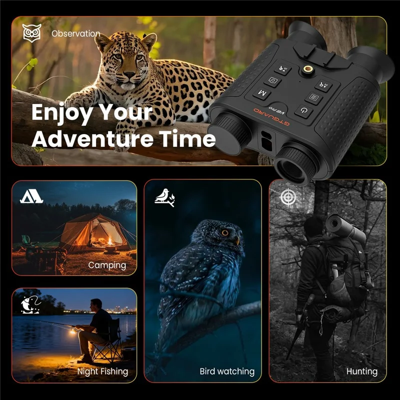 GTGUARD V6 Pro 4K Night Vision Binoculars with Precision Ranging Function Dual Mode 8X Digital Zoom 300m Range 1080P Recording Digital Telescope for Hunting - Black