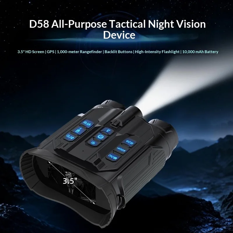 D58 Tactical Night Vision Binoculars 3.5 Inch HD Screen GPS Infrared Rangefinder for Outdoor Recording - Black