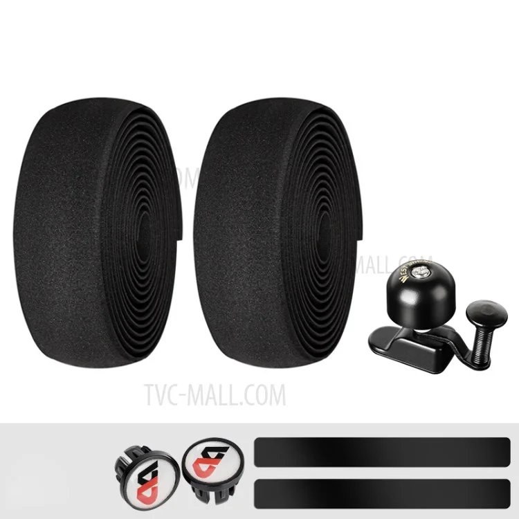 WEST BIKING YP1602782 Cycling Handlebar Tape Shockproof Cycling Wrap with End Plug and Bike Bell - Black