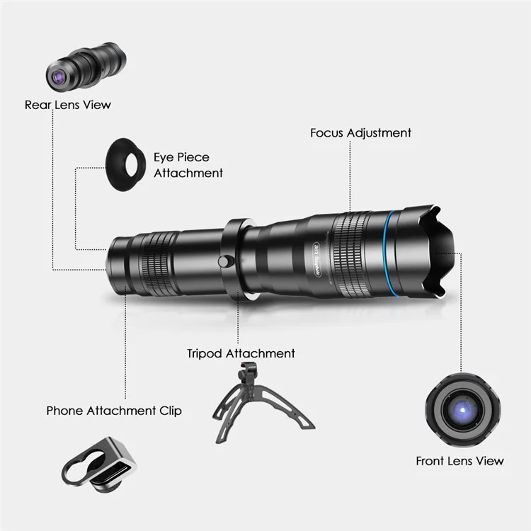 APEXEL APL-JS36XJJ04 Objetivo Telefoto HD 36X para Cámara de Teléfono con Mini Trípode para Smartphone