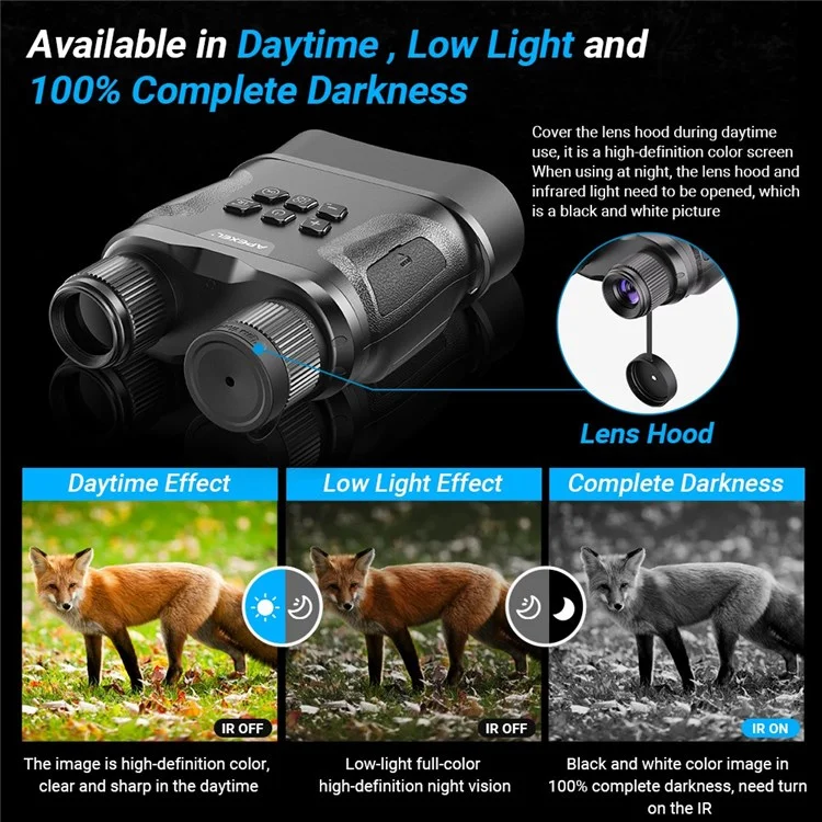 APEXEL APL-NV008 12X Binóculos de Visão Noturna Digital Zoom com Tela LCD de 2,3" Revestimento Multicamadas Dispositivo de Visão Noturna com 5 Níveis de Ajuste de Infravermelho