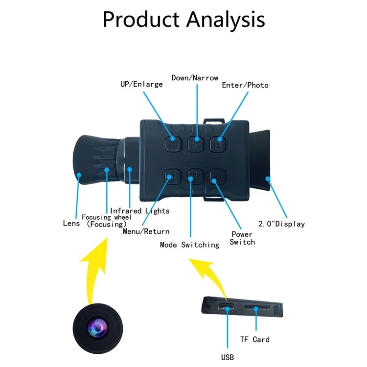 Cámara de Visión Nocturna Monocular NV3000C 4K HD 36MP Cámara de Visión Nocturna Digital Photo Para Viaje de Navegación, Acampar - Negro