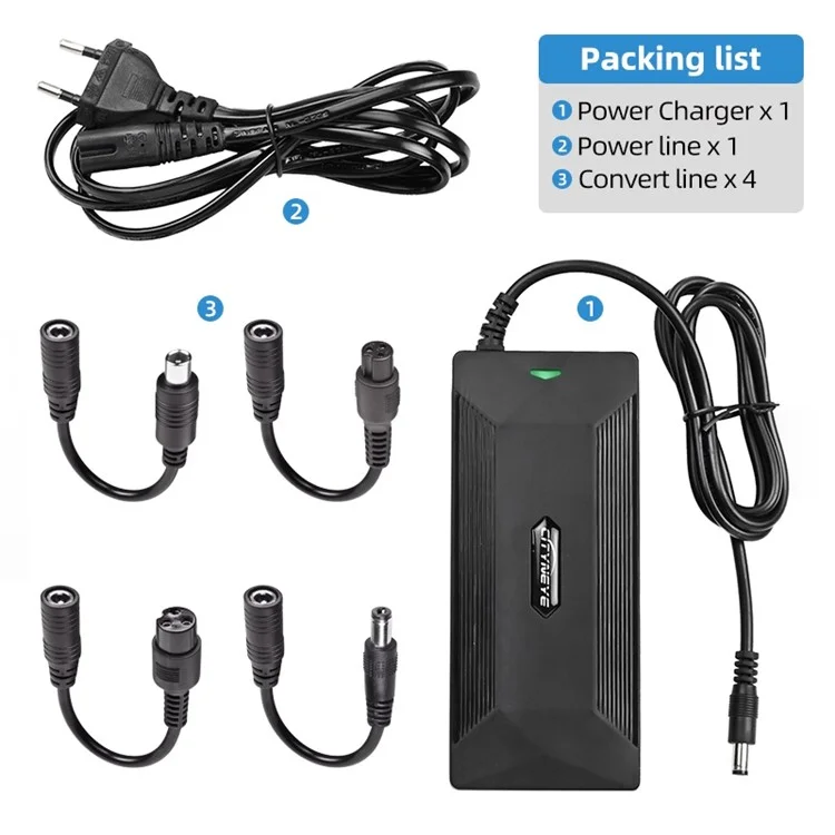 CITYNEYE Electric Scooter Charger 42V 2A E-Scooter Power Supply Charging Kit with 4 Convertor Lines - EU Plug