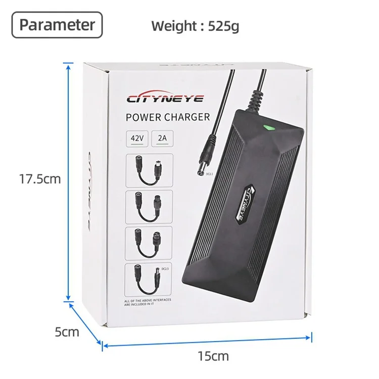 CITYNEYE Electric Scooter Charger 42V 2A E-Scooter Power Supply Charging Kit with 4 Convertor Lines - EU Plug