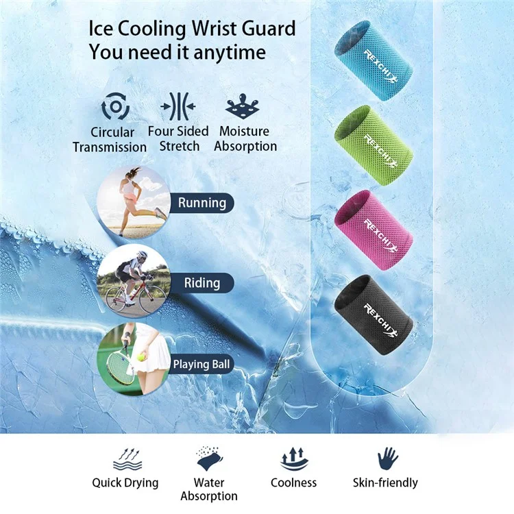 REXCHI HW02 1Pc Summer Cooling Wristband Men Women Sports Wrist Brace Support Sweatband - Green / M