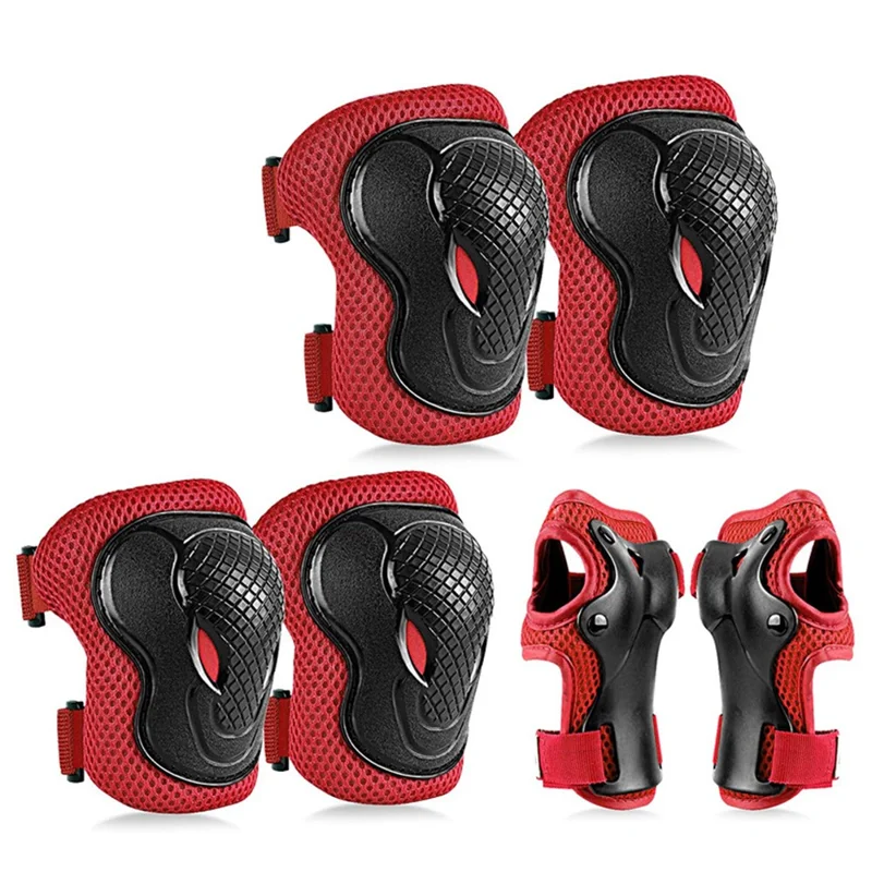 MD-611 6Pcs / Set Children Bicycle Roller Skating Knee Elbow Wrist Pads Skateboard Ski Anti-Fall Guard Protective Gear - Red / S