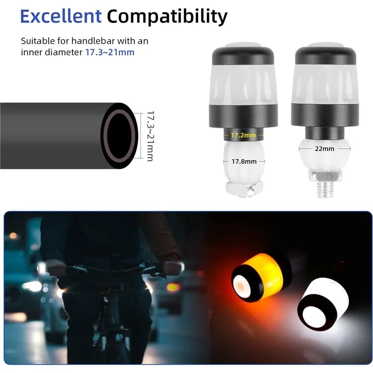 ULIP 2Pcs Fahrrad-Signalleuchte Praktischer Lenkergriff-Stöpsel Fahrrad-Griffe Fahrrad-Blinker für 17,3-21 mm Innendurchmesser - Schwarz / Weiß