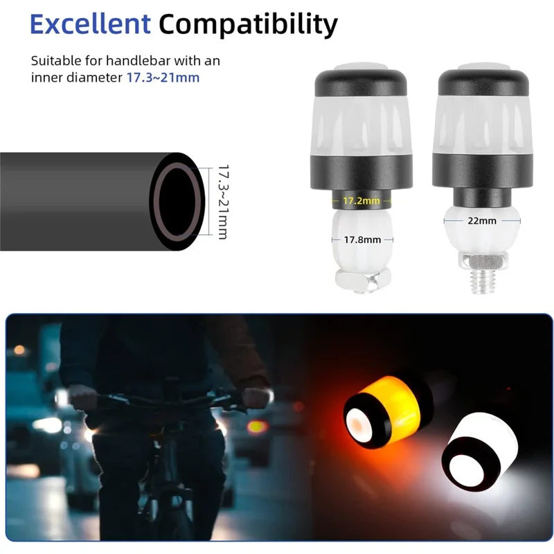 ULIP 2Pcs Bicycle Signal Light Practical Handlebar Light End Plug Bike Grips Bike Indicators for 17.3-21mm Rod Inner Diameter - Red / White
