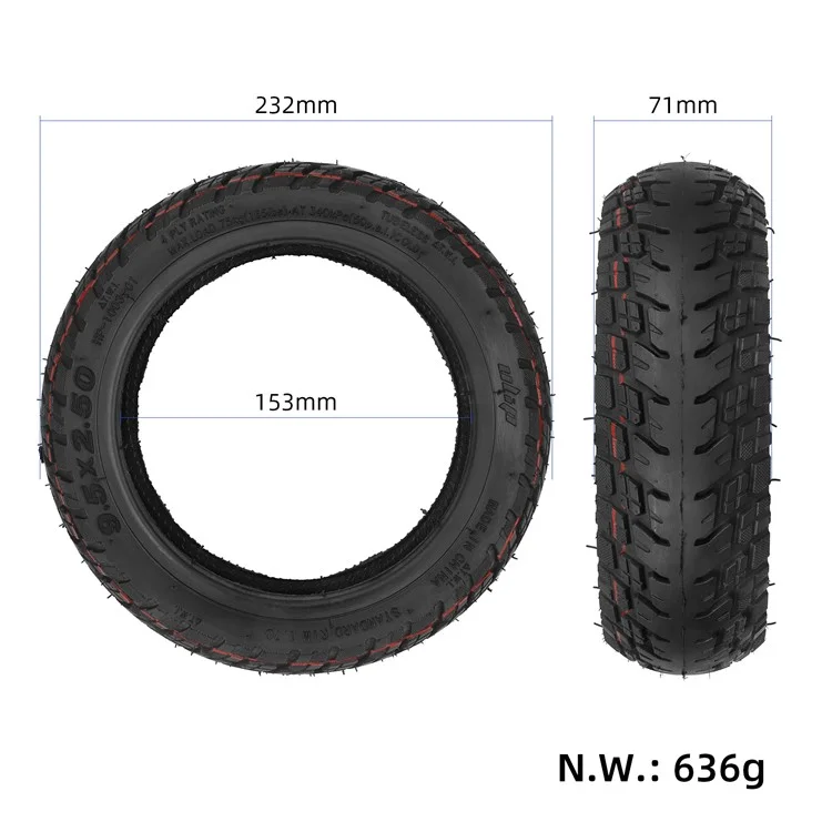 ULIP pour KQI3 / KQI3 PRO / KQI3 MAX / KQI3 Sport Scooter électrique Pneus en caoutchouc 9,5*2,5" Pneu de remplacement à aspiration avec buse droite
