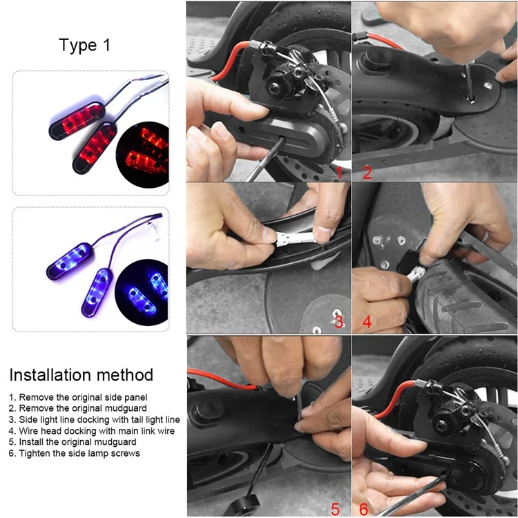 1Paio di fanale posteriore alimentato a cavo per Xiaomi M365 / Pro / 1s Monopattino elettrico Luci colorate Custodia protettiva integrata Luce LED - Blu