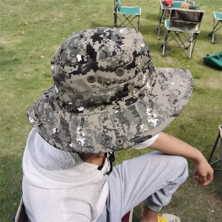 AOTU Camouflage Bucket Hat Cap with Anti-mosquito Head Net Face Mesh for Outdoor Camping Fishing - Army Green