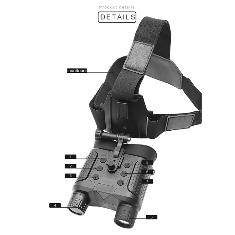 NV8160 Visore notturno montato sulla testa con zoom digitale 8X, mani libere Tactical Helmet Goggles 1080P HD a infrarossi Binocoli