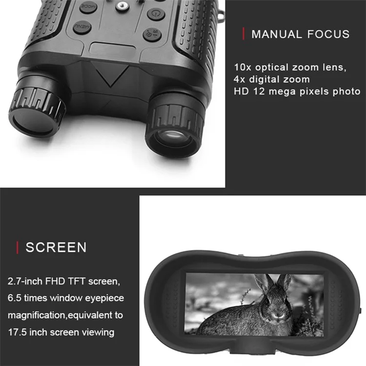 NV8160 Visore notturno montato sulla testa con zoom digitale 8X, mani libere Tactical Helmet Goggles 1080P HD a infrarossi Binocoli
