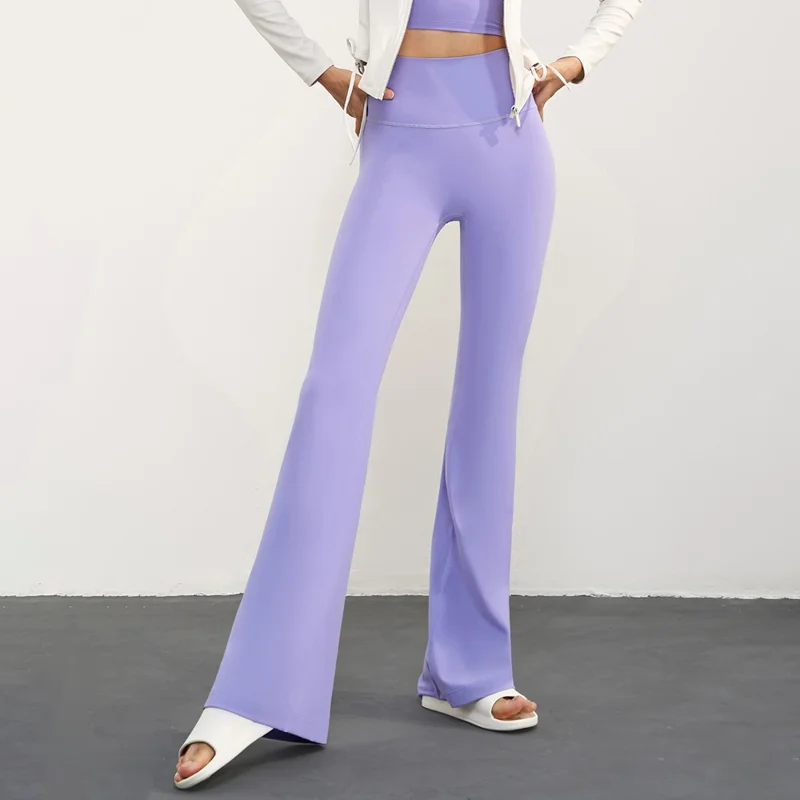CX1597 Bootcut Yoga Pants NULS FREE High Waist Flared Leggings Workout Bootleg Trousers - Dark Purple / 6(M)