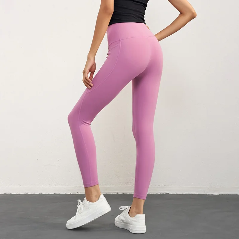 CK1621 Nuls Seamless Gym Leggings with Pockets Women Workout Fitness Jogging Yoga Pants - Pink / 8(L)