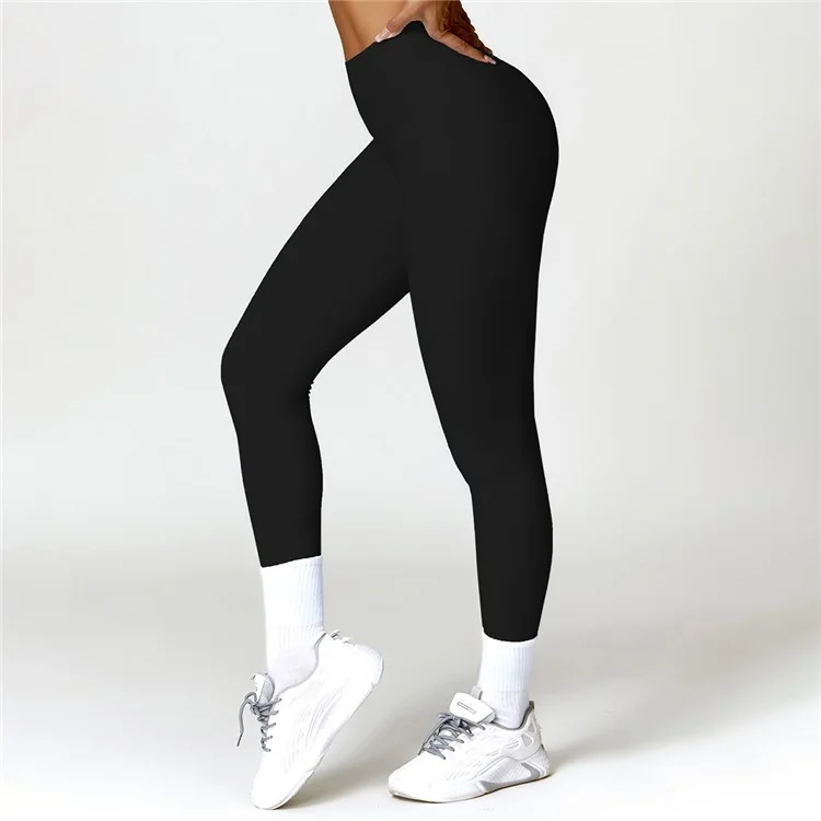 8518 Stretchy Fitness Pants High Waist Yoga Tummy Control Leggings, Size: M - Black