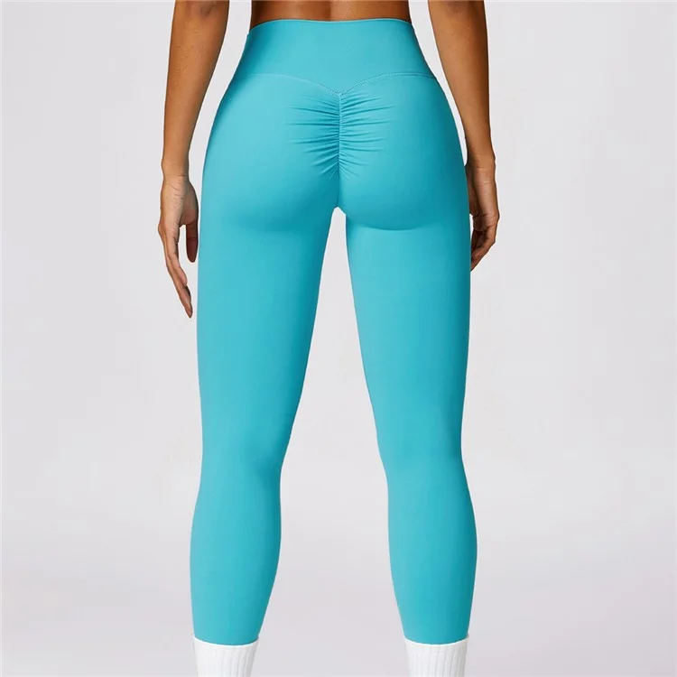 8518 Size XL Women Elastic Sports Pants Yoga Running Fitness Slim Fit Hip Lifting Leggings - Lake Blue