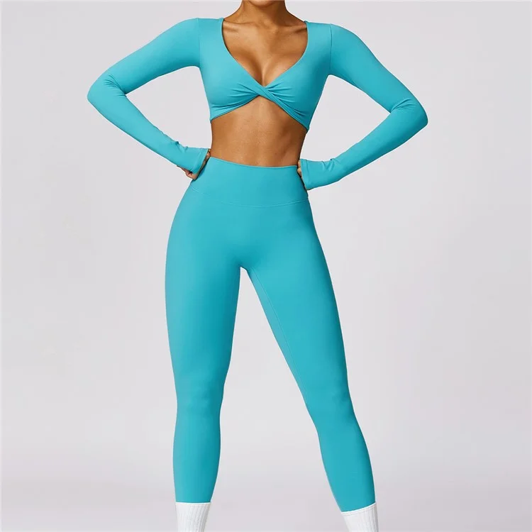 8518 Size XL Women Elastic Sports Pants Yoga Running Fitness Slim Fit Hip Lifting Leggings - Lake Blue