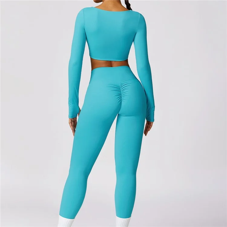 8518 Size XL Women Elastic Sports Pants Yoga Running Fitness Slim Fit Hip Lifting Leggings - Lake Blue