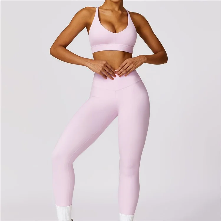8455 High Waist Quick-drying Yoga Pants Slimming Fitness Running Sports Leggings - Pink L