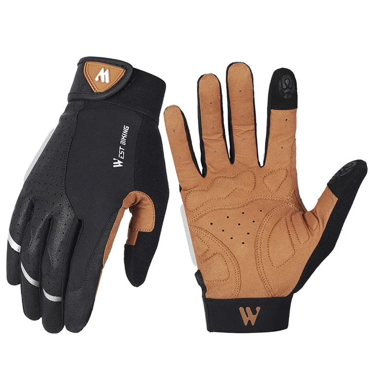 WEST BIKING Two Fingertips Screen Touch Shockproof Gloves Full-finger Reflective Cycling Gloves - M