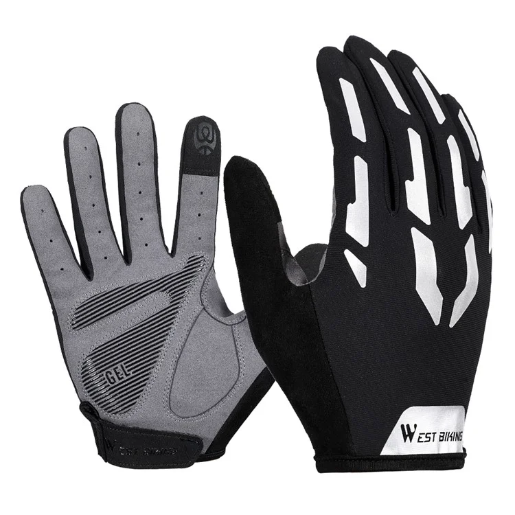 WEST BIKING Bicycle Gloves Touch Screen Reflective Anti-shock Cycling Mittens, Full Finger - M