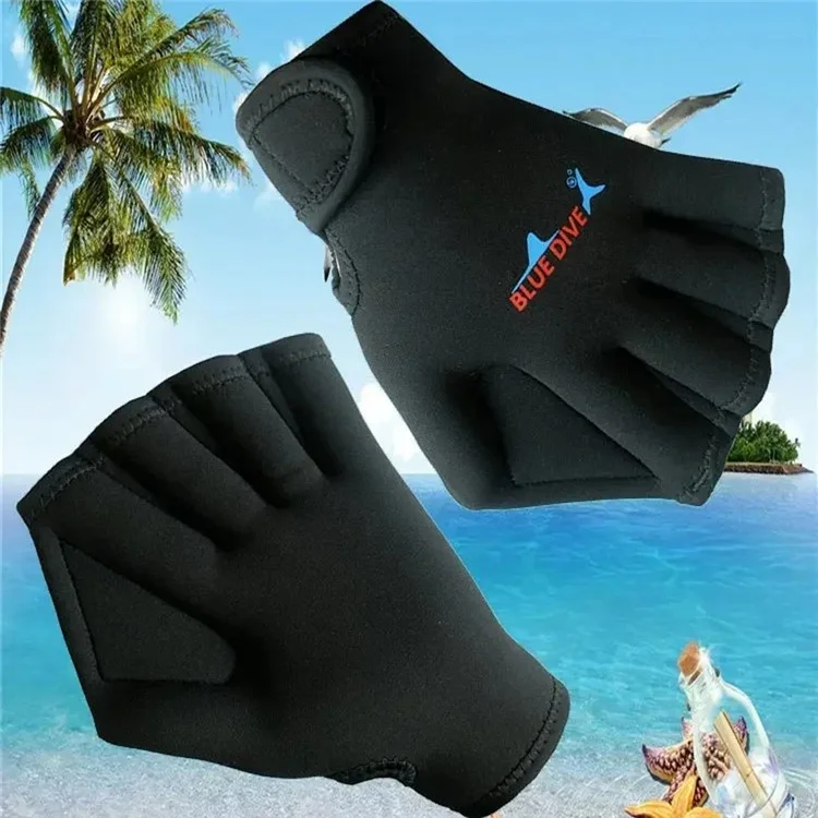 BLUE DIVE ST-08 1 Paar Neopren-Aqua-Handschuhe Webbed-Schwimmhandschuhe Wassertrainingspaddles - Schwarz