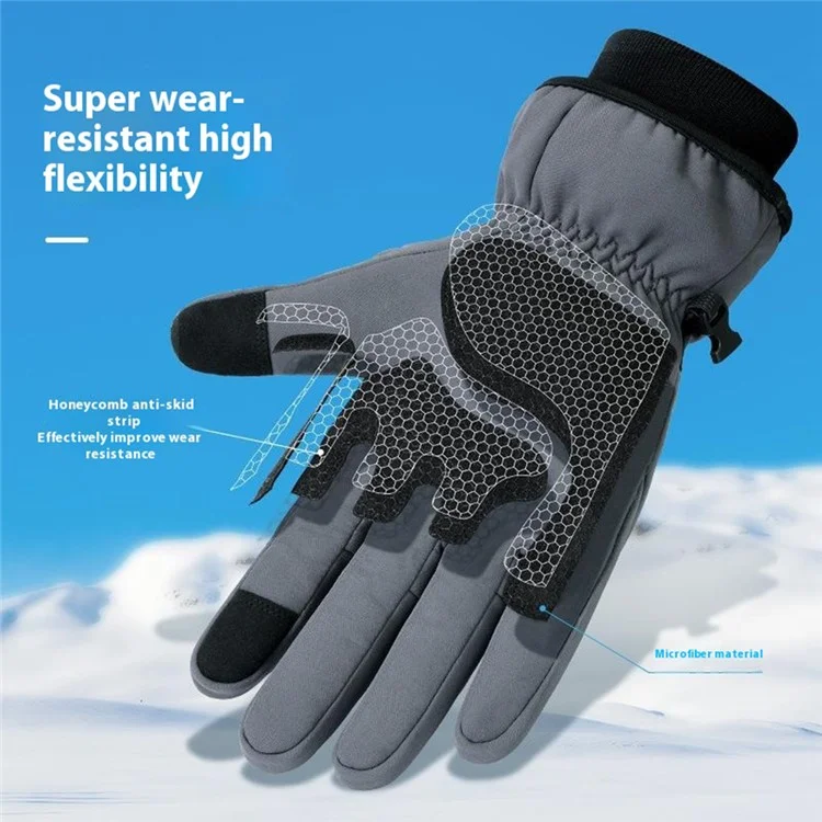 GOLOVEJOY DB69 Men Windproof Thermal Motorcycle Gloves Touch Screen Winter Riding Mittens - Grey / M