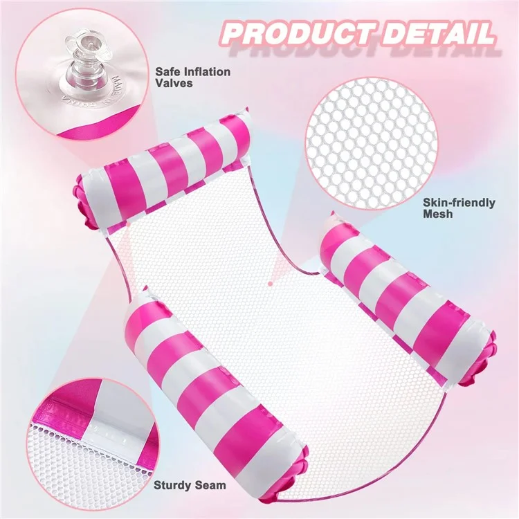 Matelas Gonflable Flottant Hamac Aquatique Radeau de Piscine Chaise Longue 3 Tubes Design Rayé Flotteurs pour Adultes - Rose