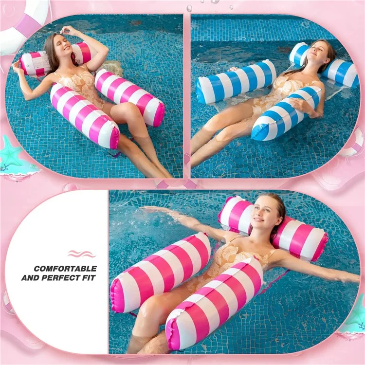 Matelas Gonflable Flottant Hamac Aquatique Radeau de Piscine Chaise Longue 3 Tubes Design Rayé pour Adultes - Bleu Bébé