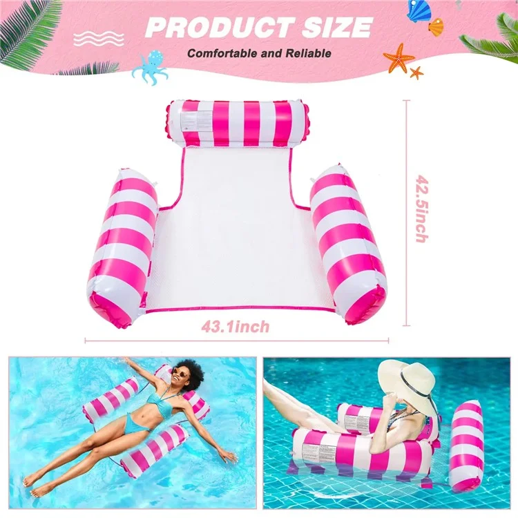 Matelas Gonflable Flottant Hamac Aquatique Radeau de Piscine Chaise Longue 3 Tubes Design Rayé pour Adultes - Bleu Bébé