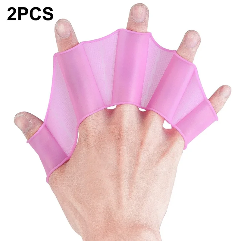 1 Pair Size M Swim Training Webbed Gloves Silicone Hand Paddles for Women Diving Swimming Gear - Pink