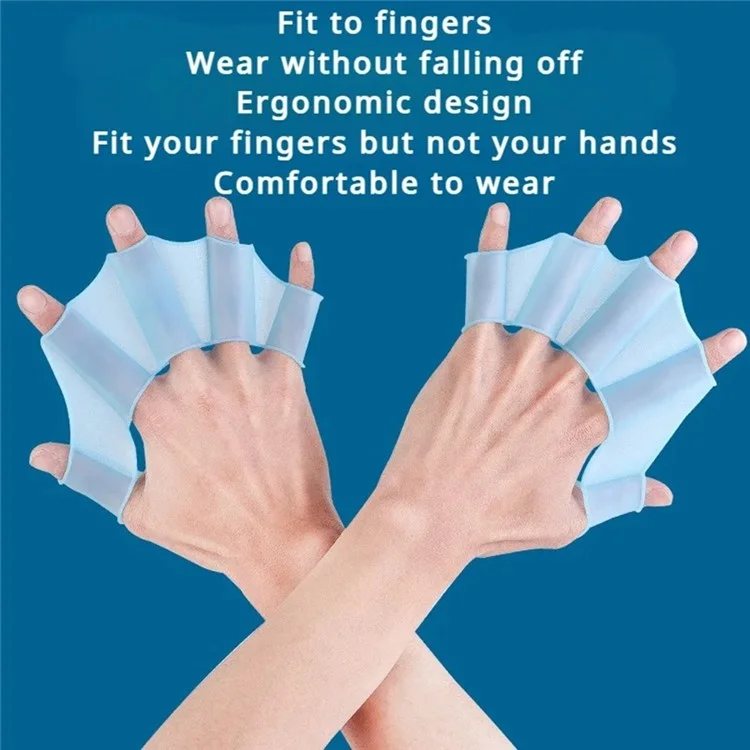 1 Paire Taille L Gants d'Entraînement de Natation Pagaies à Main en Silicone pour Hommes Équipement de Plongée et de Natation - Bleu