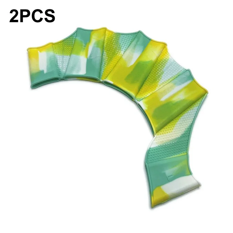 1 Pair Size L Swim Training Webbed Gloves Silicone Hand Paddles for Men Diving Swimming Gear - Cyan / Yellow / White