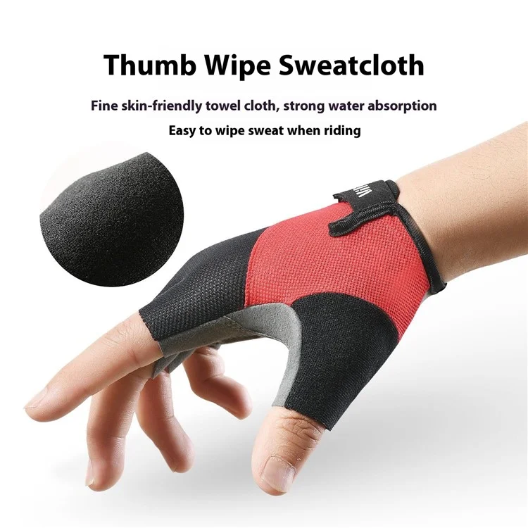 Luvas de Ciclismo VILICO A0123 Tamanho L - Meio Dedo, Esportivas, Respiráveis, Antiderrapantes e com Absorção de Impacto - Vermelho