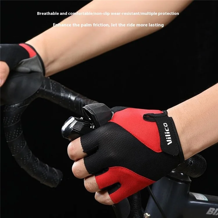 Luvas de Ciclismo VILICO A0123 Tamanho L - Meio Dedo, Esportivas, Respiráveis, Antiderrapantes e com Absorção de Impacto - Vermelho