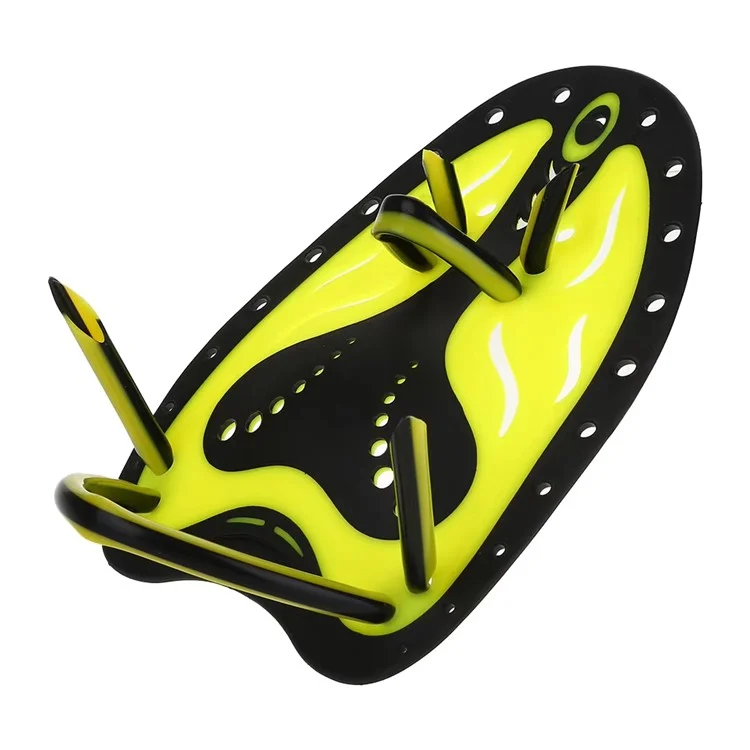 F05 1 Pair L Size Swimming Training Paddles Adjustable Silicone Hand Fins for Adults Freestyle Swimming - Yellow+Black