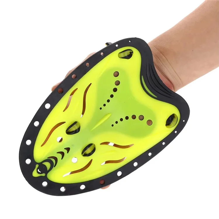 F05 1 Pair L Size Swimming Training Paddles Adjustable Silicone Hand Fins for Adults Freestyle Swimming - Yellow+Black
