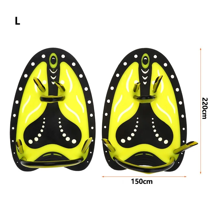 F05 1 Pair L Size Swimming Training Paddles Adjustable Silicone Hand Fins for Adults Freestyle Swimming - Yellow+Black