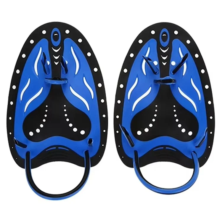 F05 1 Paire Taille L Palettes d'Entraînement de Natation Palmes de Main Réglables en Silicone pour Adultes - Natation en Crawl - Bleu+Noir