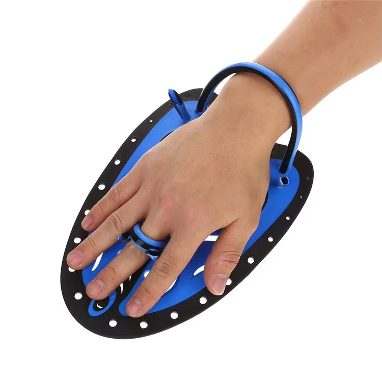 F05 1 Paire Taille L Palettes d'Entraînement de Natation Palmes de Main Réglables en Silicone pour Adultes - Natation en Crawl - Bleu+Noir