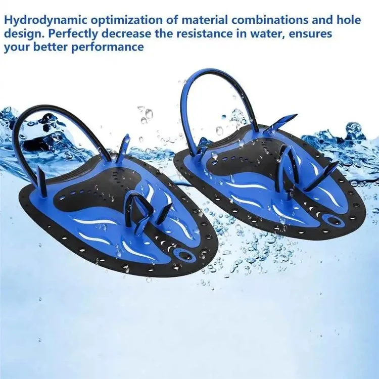 F05 1 Paire Taille L Palettes d'Entraînement de Natation Palmes de Main Réglables en Silicone pour Adultes - Natation en Crawl - Bleu+Noir