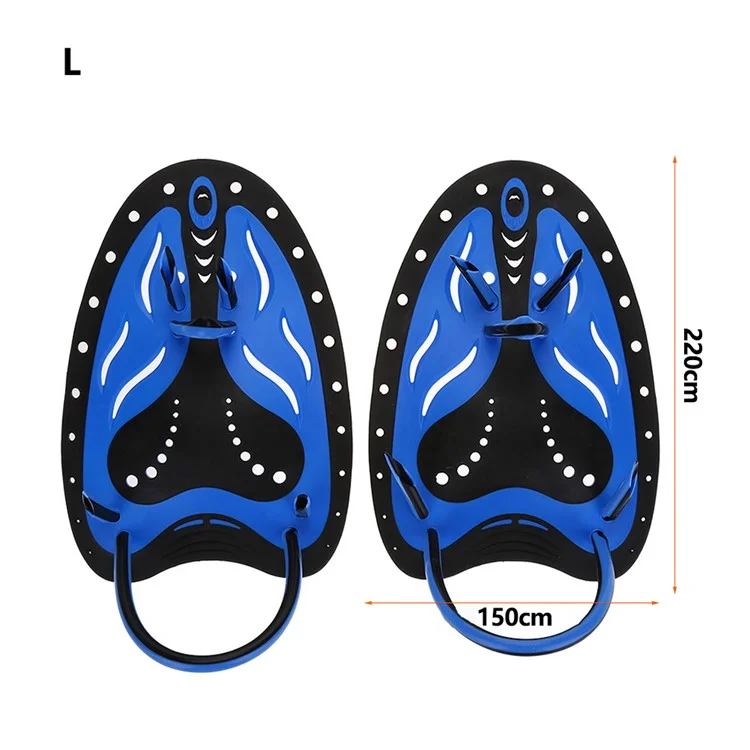 F05 1 Paire Taille L Palettes d'Entraînement de Natation Palmes de Main Réglables en Silicone pour Adultes - Natation en Crawl - Bleu+Noir